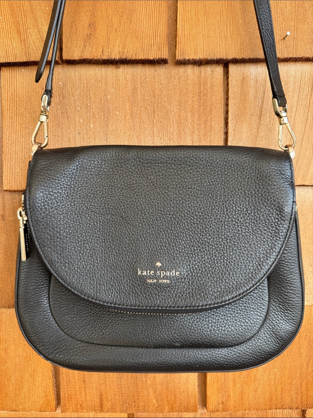 kate spade Black Pebbled Leather Crossbody with Gold Hardware